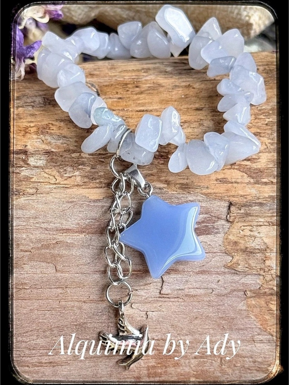 Aquamarines Beaded bracelet with Blue Star Pendant